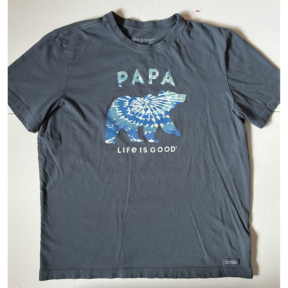 LIFE IS GOOD - Men's Crusher Blue Crew Neck PAPA BEAR T-Shirt - Size Large